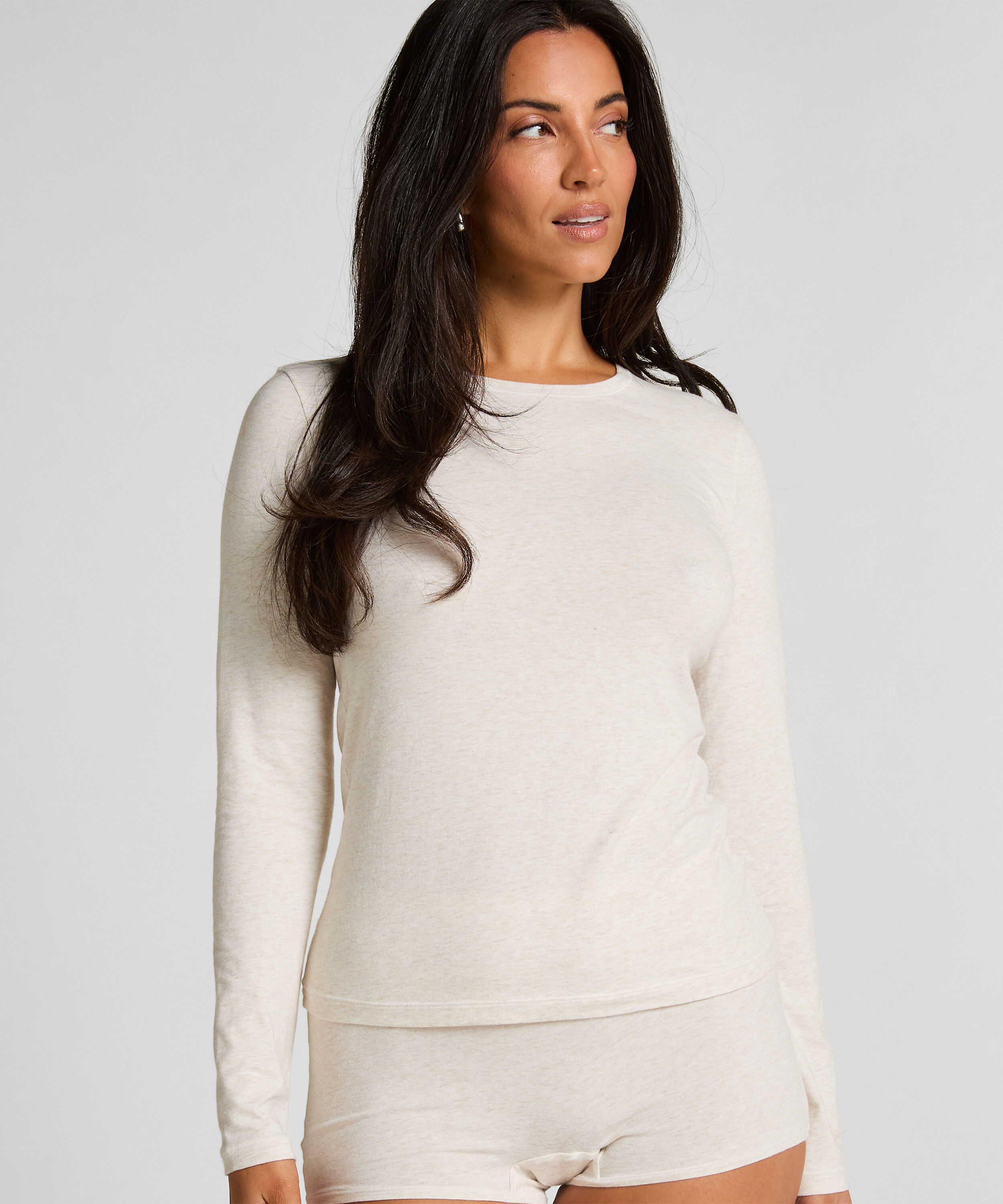 Lange mouwen shirt van zachte katoen, Beige