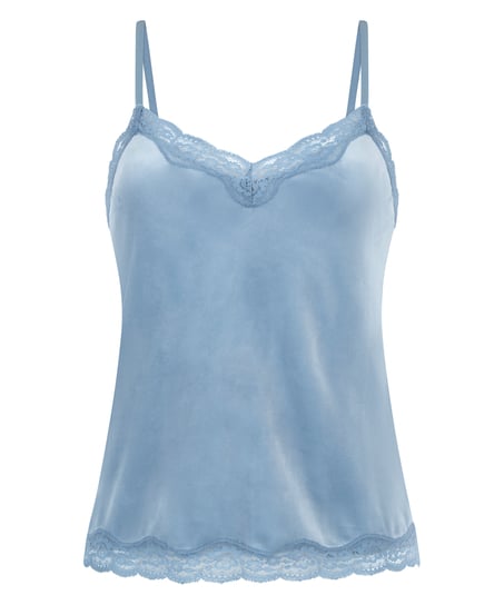 Cami top Velours Lace, Blauw