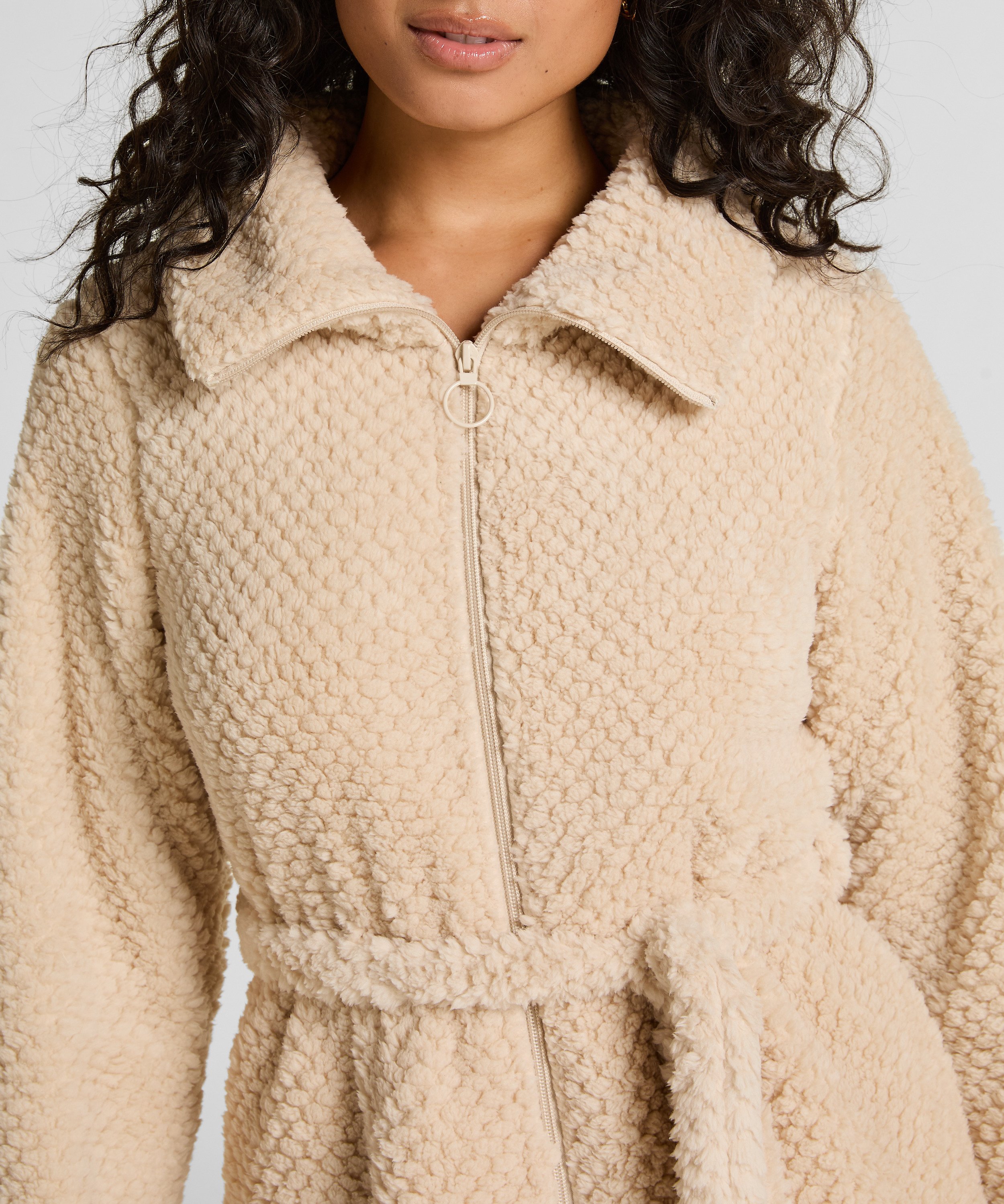 Fleece badjas met rits, Wit, main