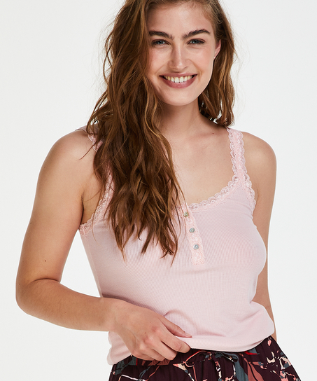 Singlet top cami rib lace, Rose