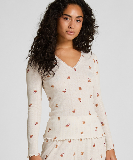 Pyjamatop Pointelle, Wit