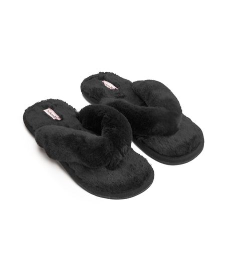 Slippers Fake Fur, Zwart