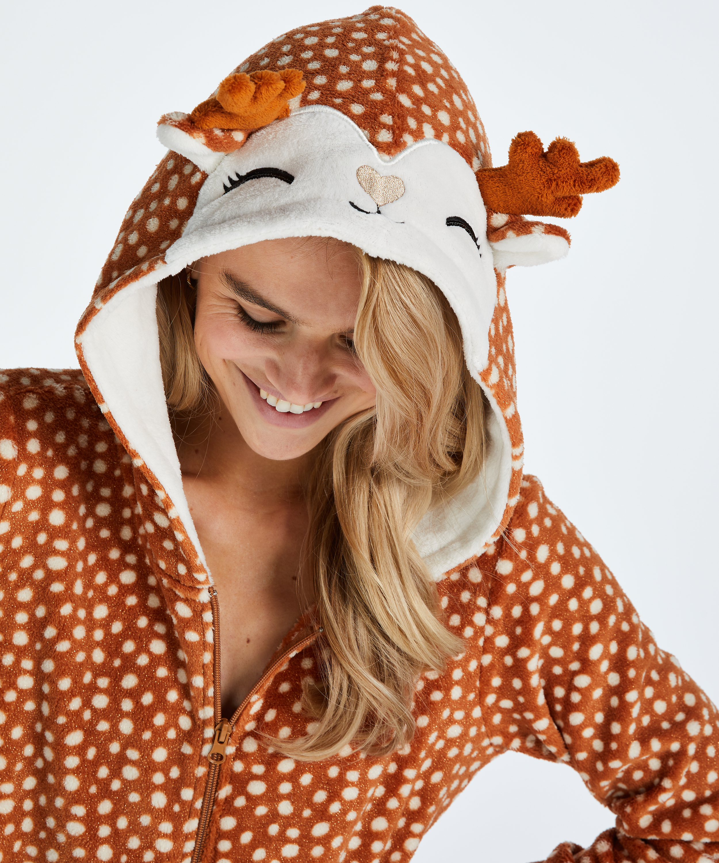 Onesie Polaire Renne, Brun, main