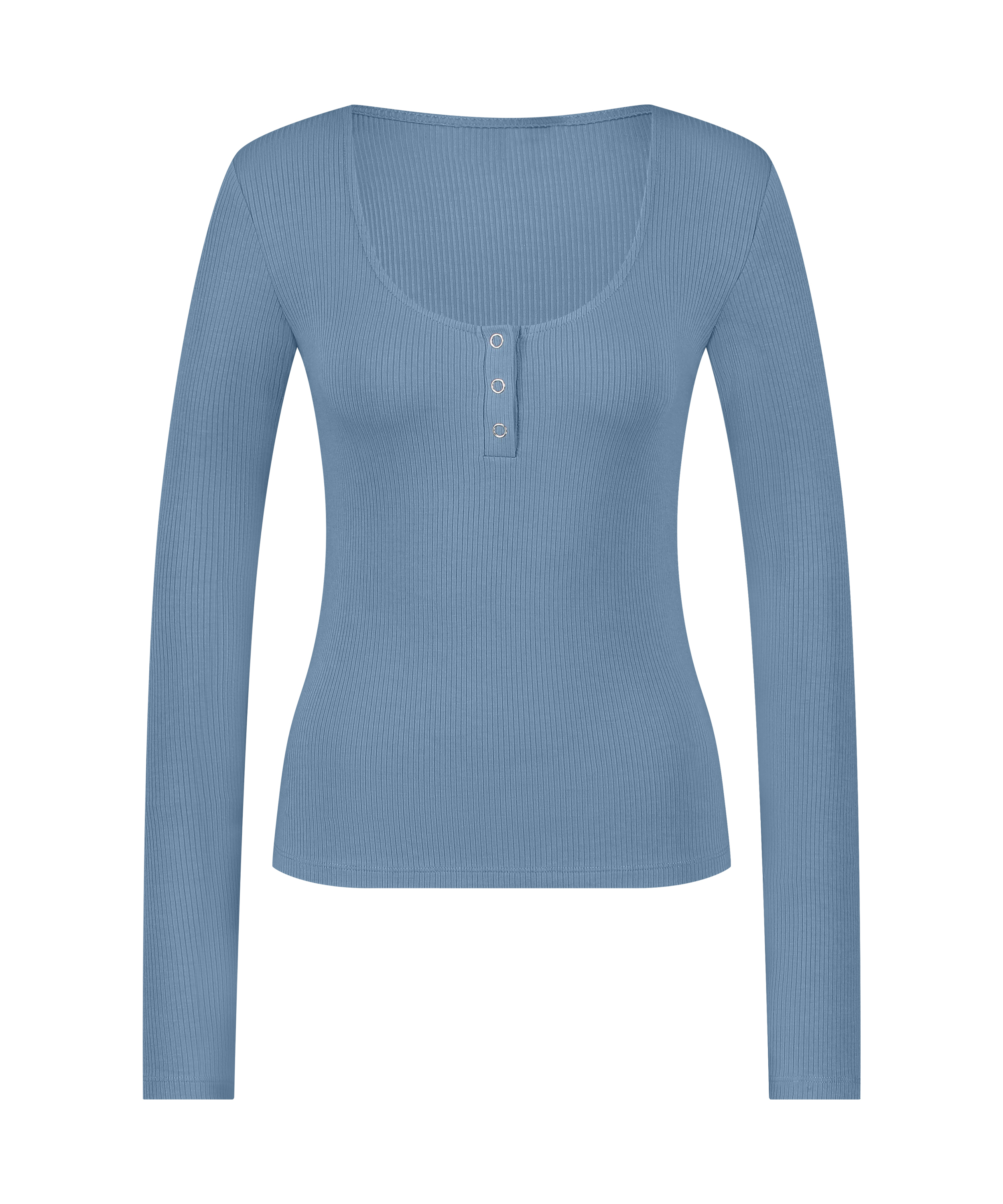 Pyjama top lange mouwen rib, Blauw, main