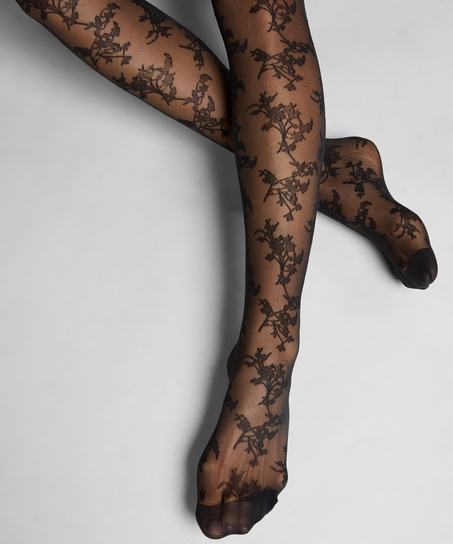 Bas Autofixants 15 Deniers Dentelle, Noir