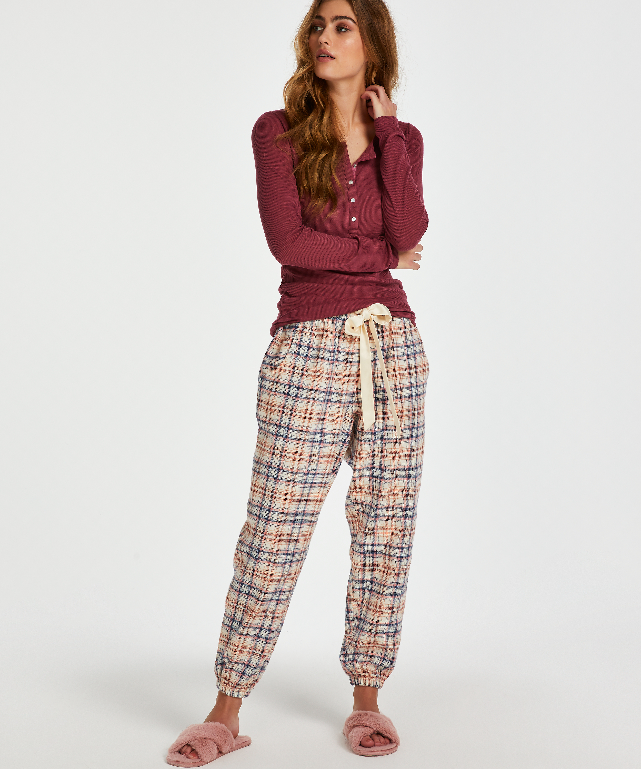 Petite Pyjamabroek Twill Check, Beige, main