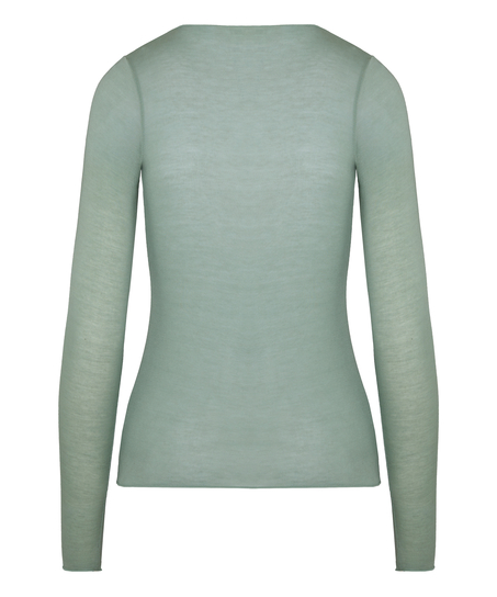 Top col V en dentelle ultra-doux avec cachemire, Vert