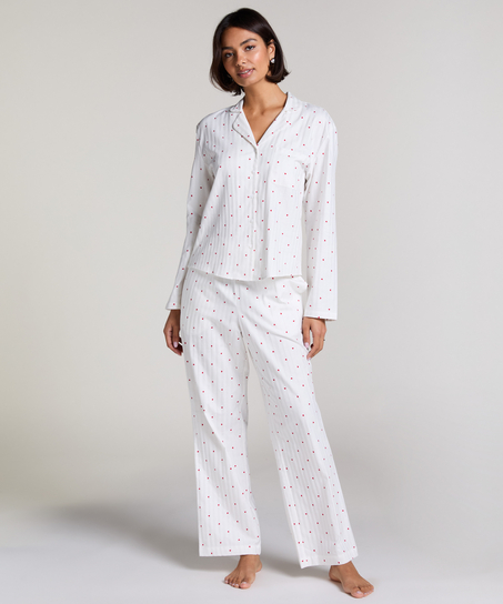 Jacquard Pyjamashirt met Lange Mouwen, Wit