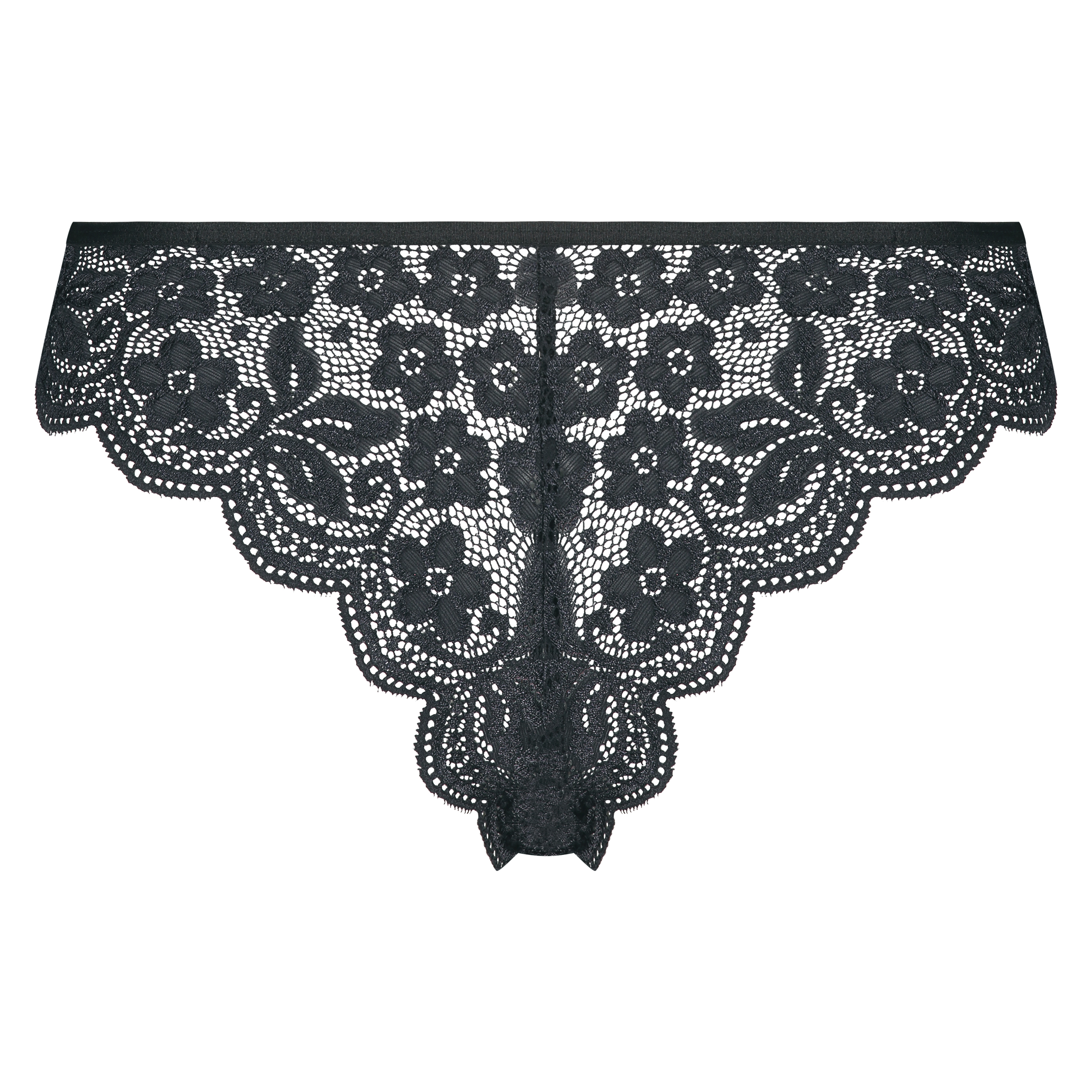 Slip brésilien taille haute dentelle, Noir, main