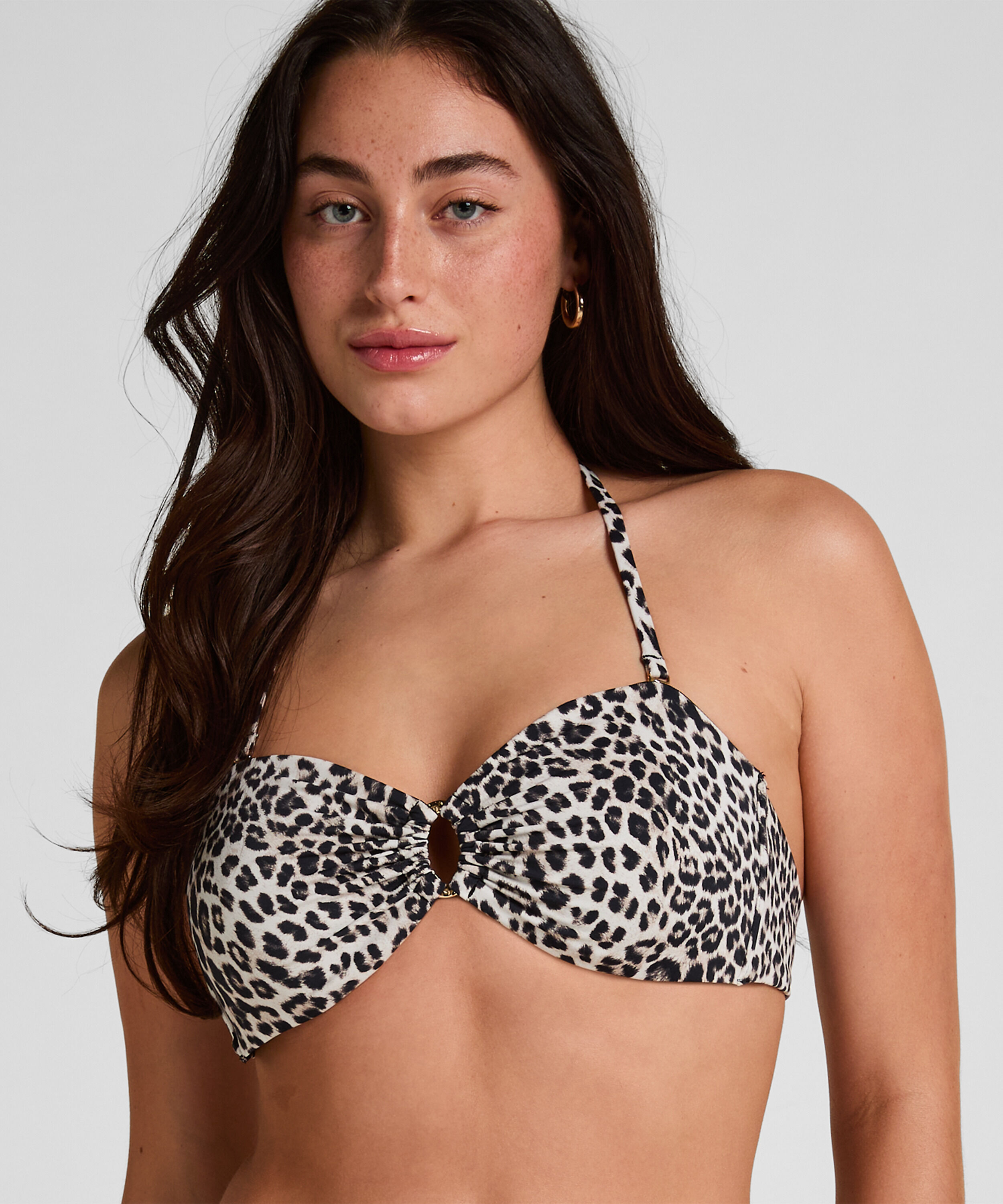 Bandeau Bikinitop Leopard, Zwart