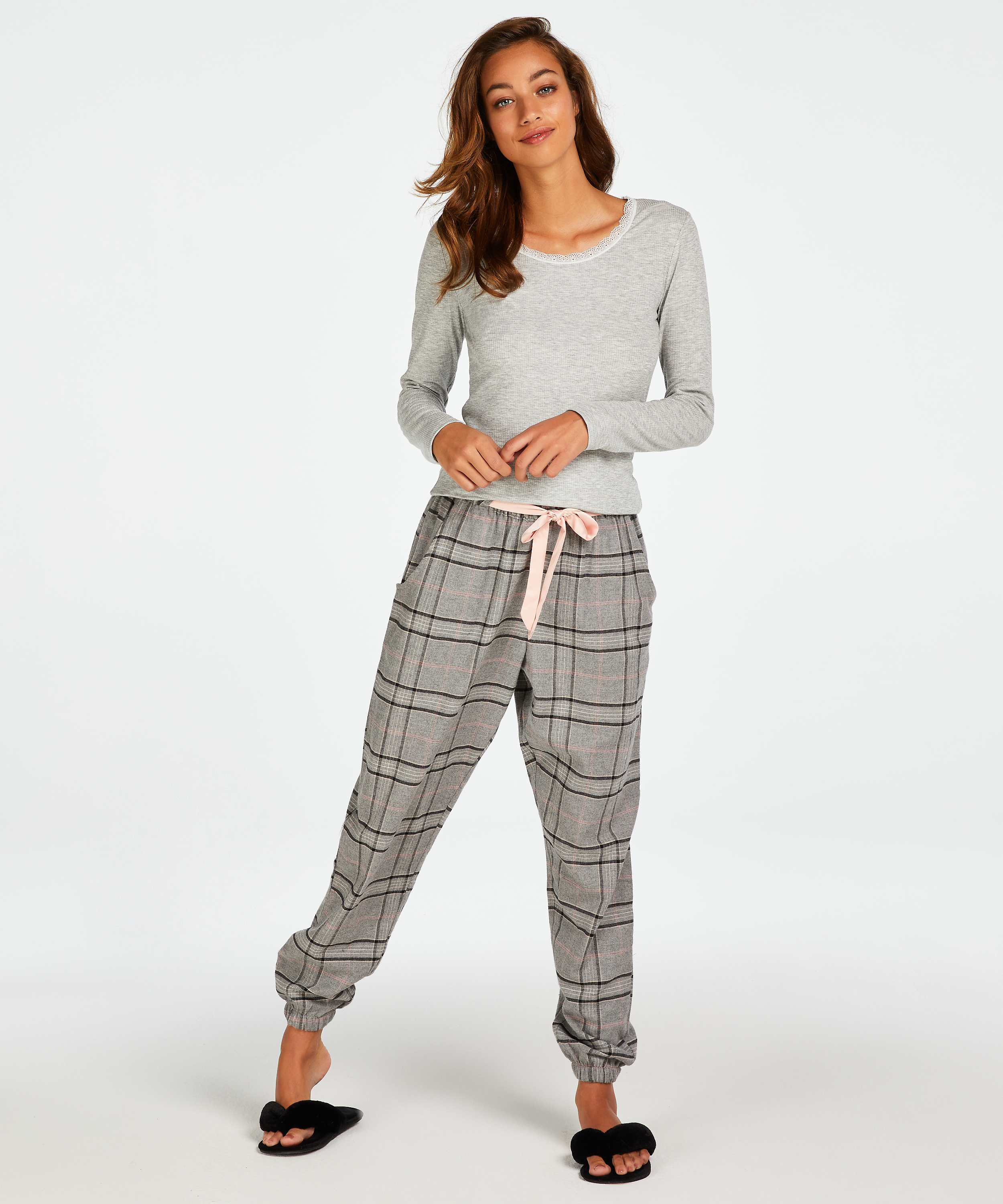 Petite Pyjamabroek Twill Check, Grijs, main