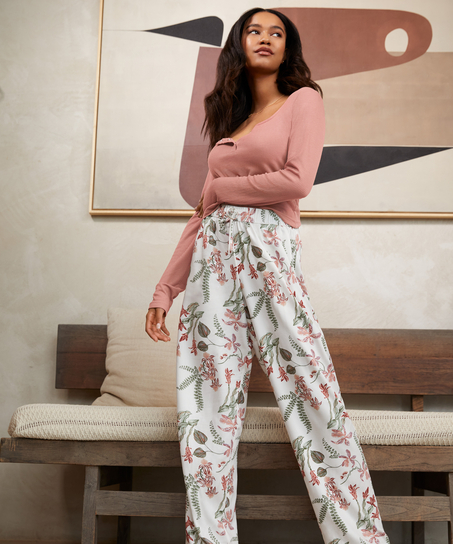 Pyjama top lange mouwen rib, Roze