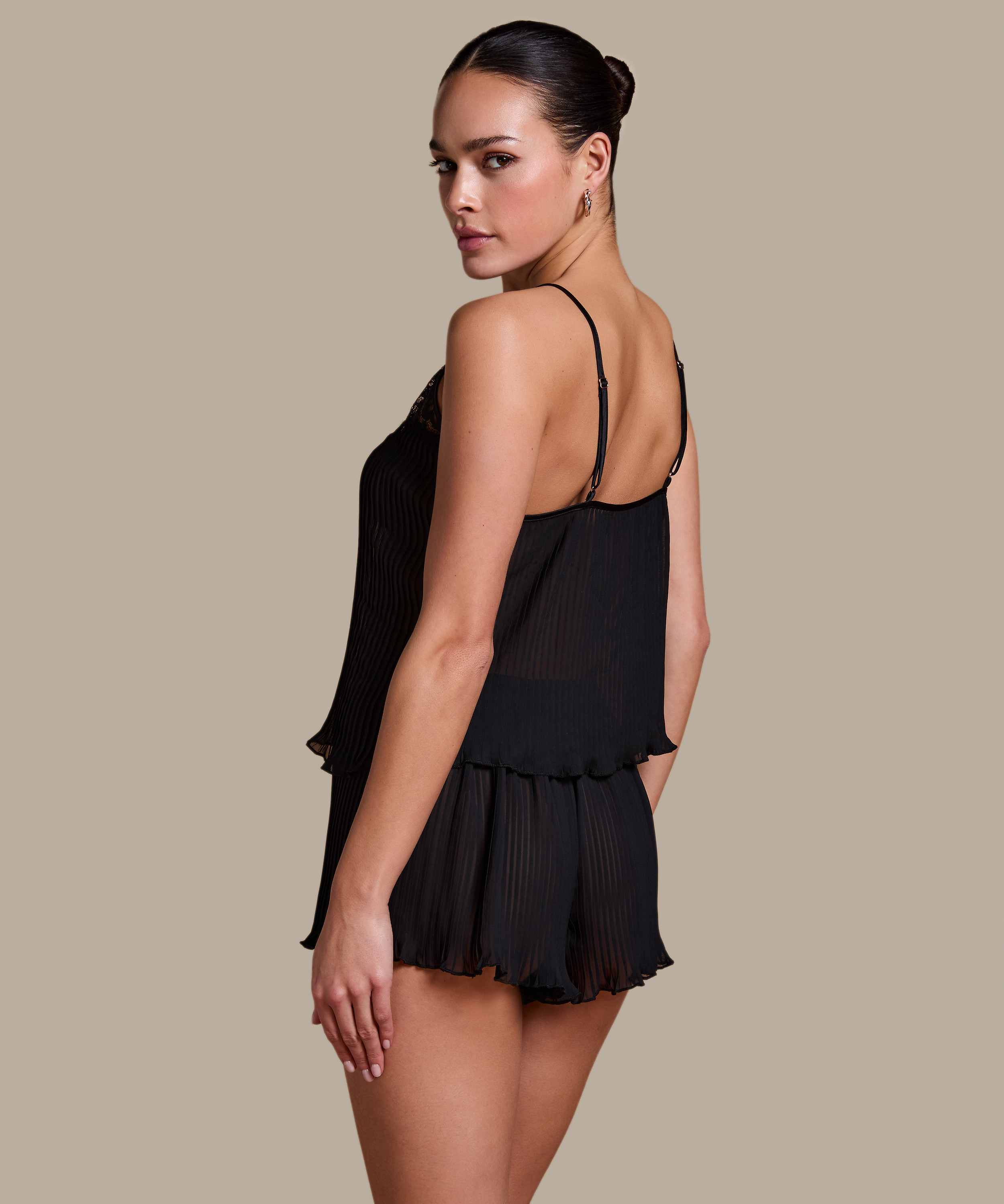 Plisse Lace  Cami, Zwart, main