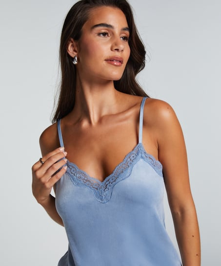 Cami top Velours Lace, Blauw