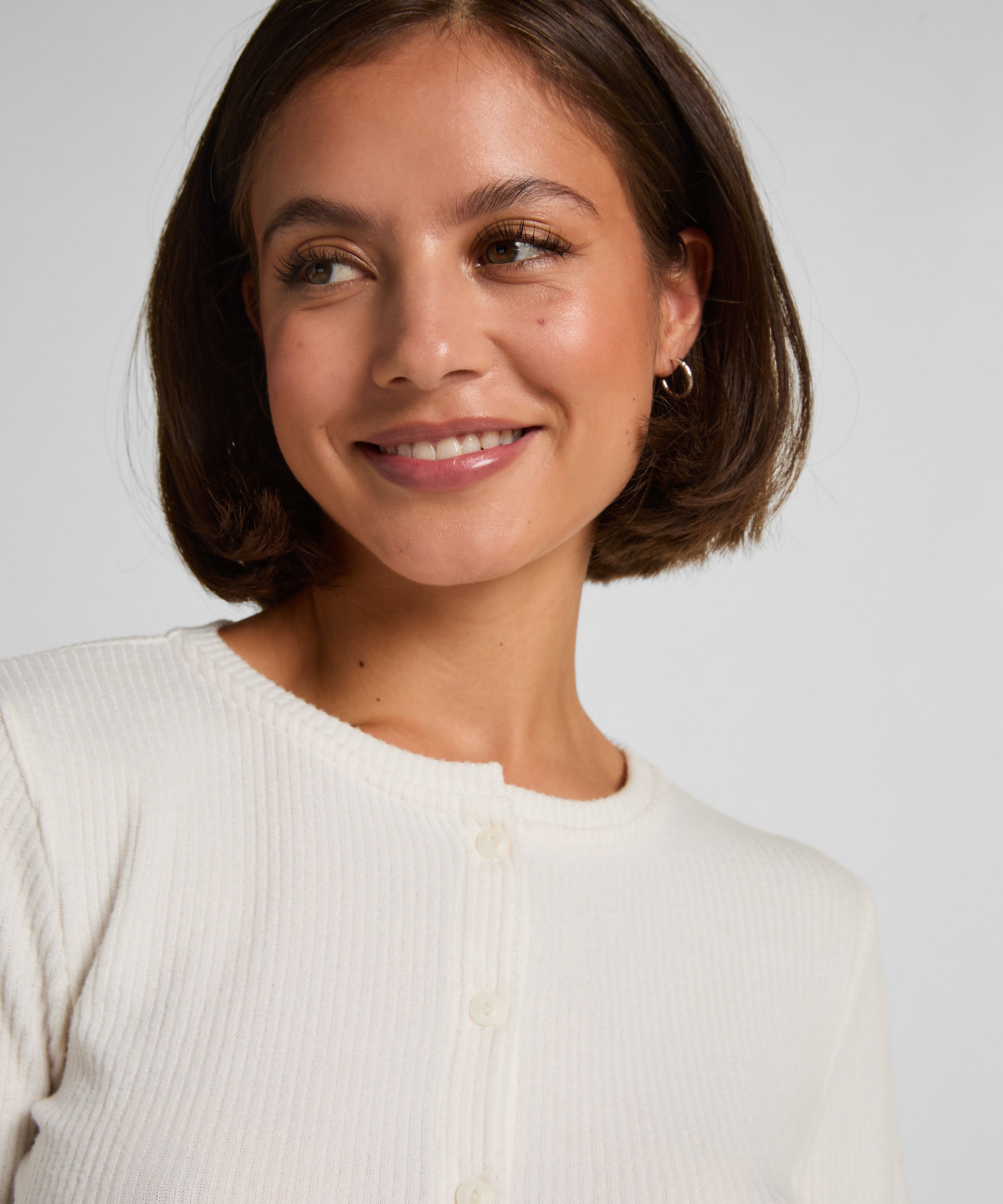 Geribde Jersey Cardigan, Wit, main