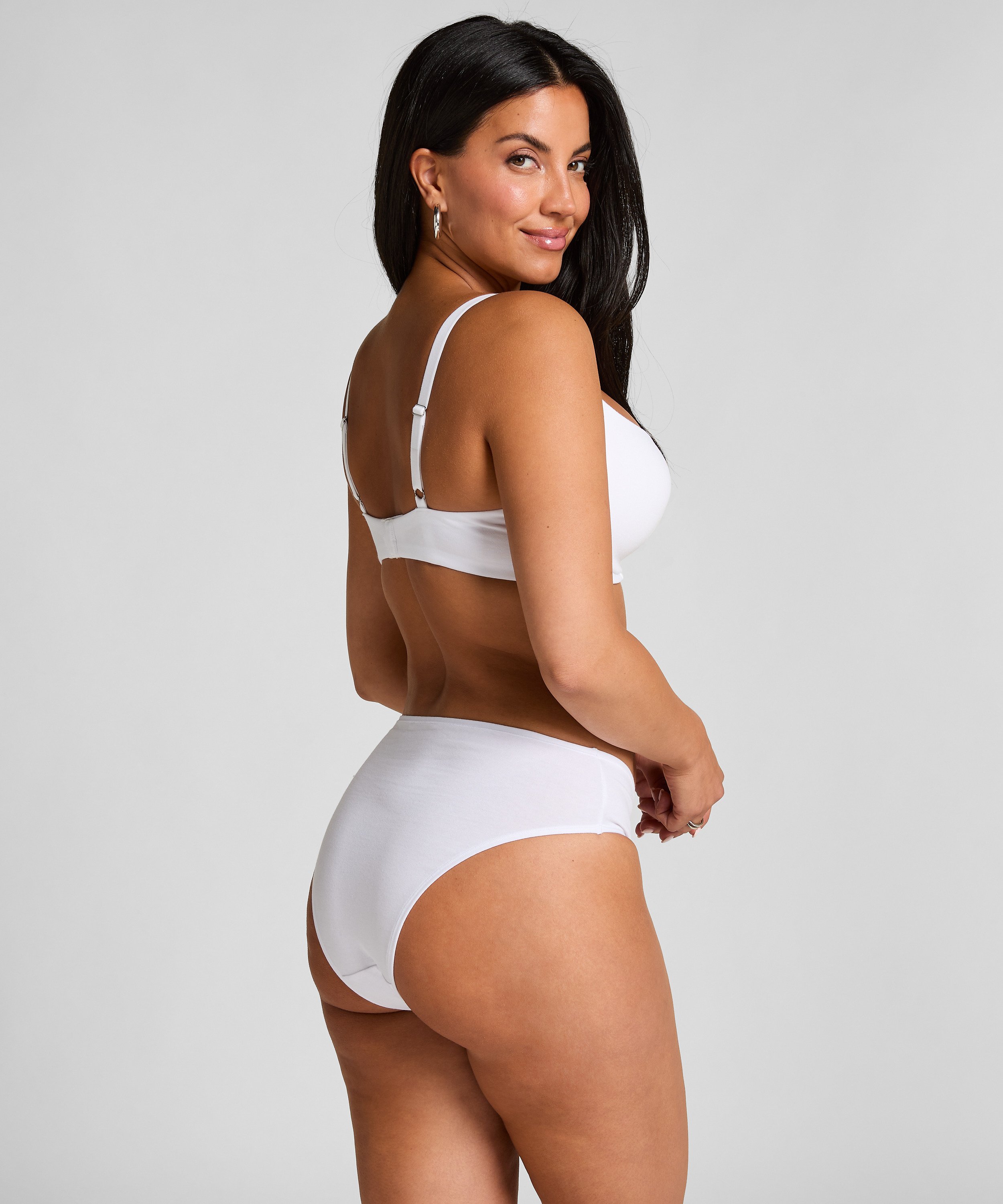 Culotte br&eacute;silienne jambe haute coton, Blanc, main