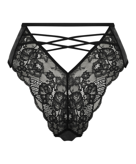 Hoge brazilian met open kruis Melissa, Zwart