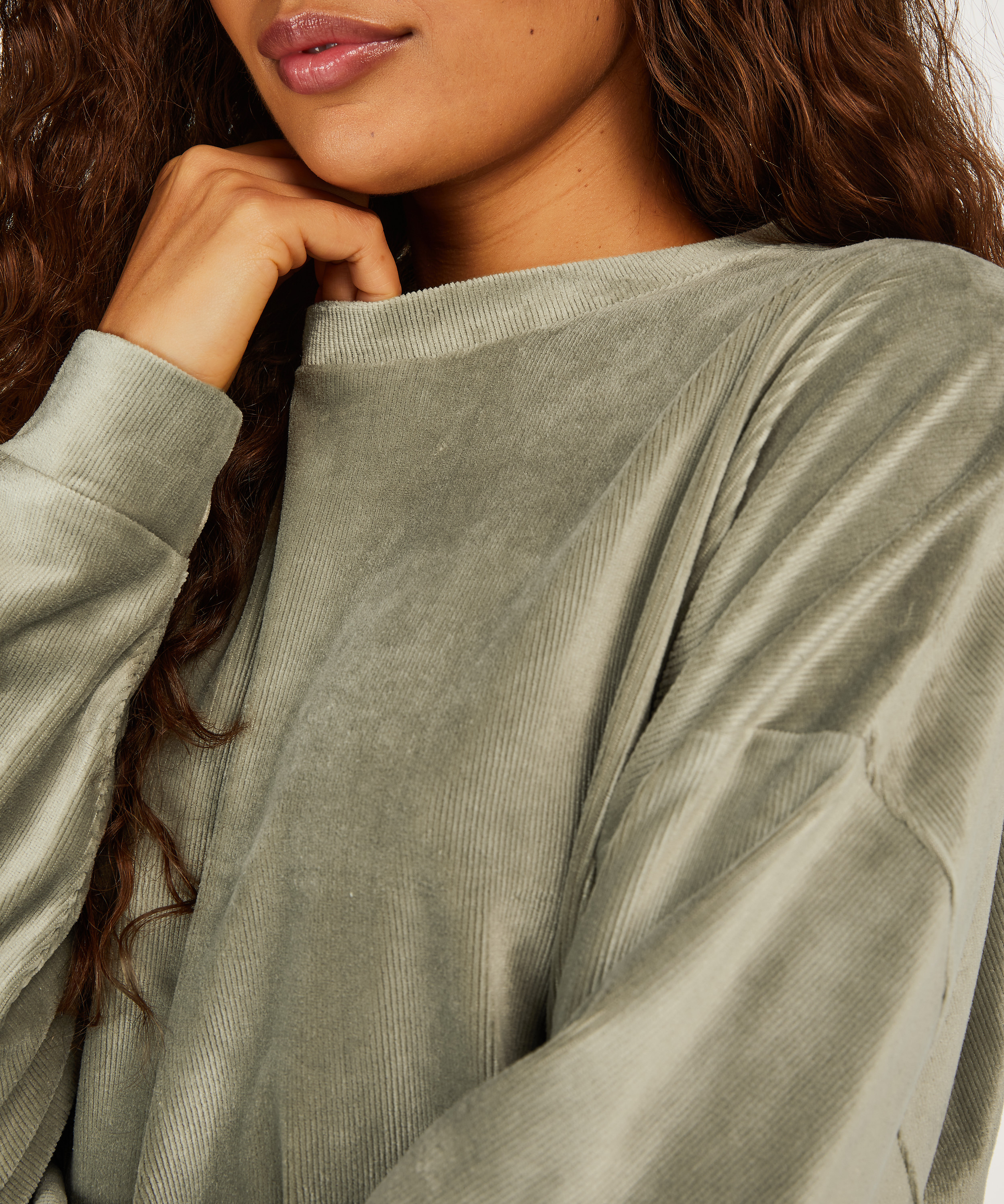 Top &agrave; manches longues Velours Rib, Vert, main