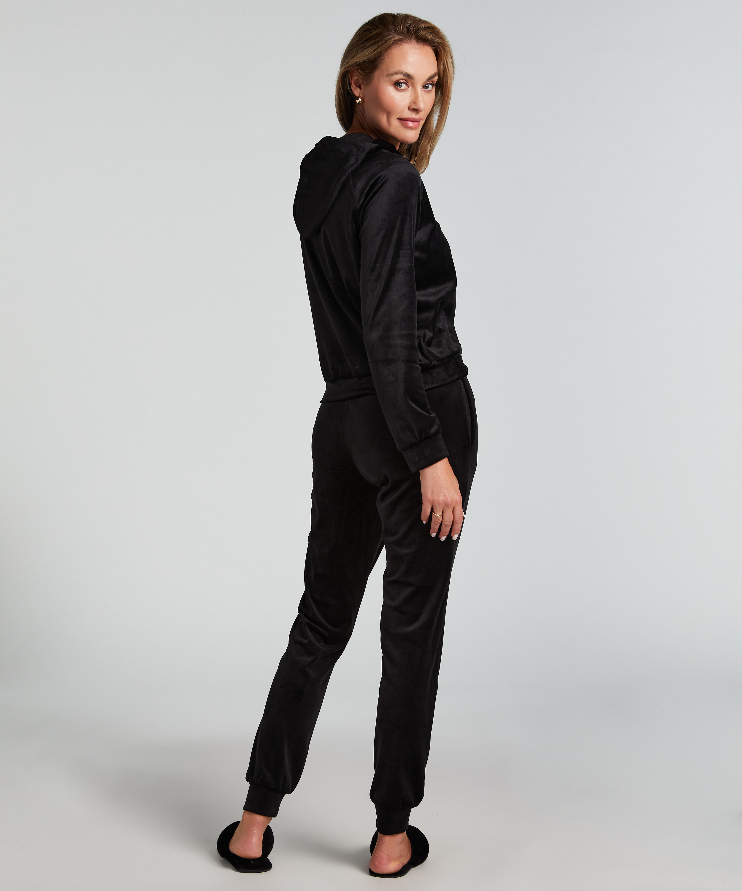 Tall Joggingbroek Velours, Zwart, main