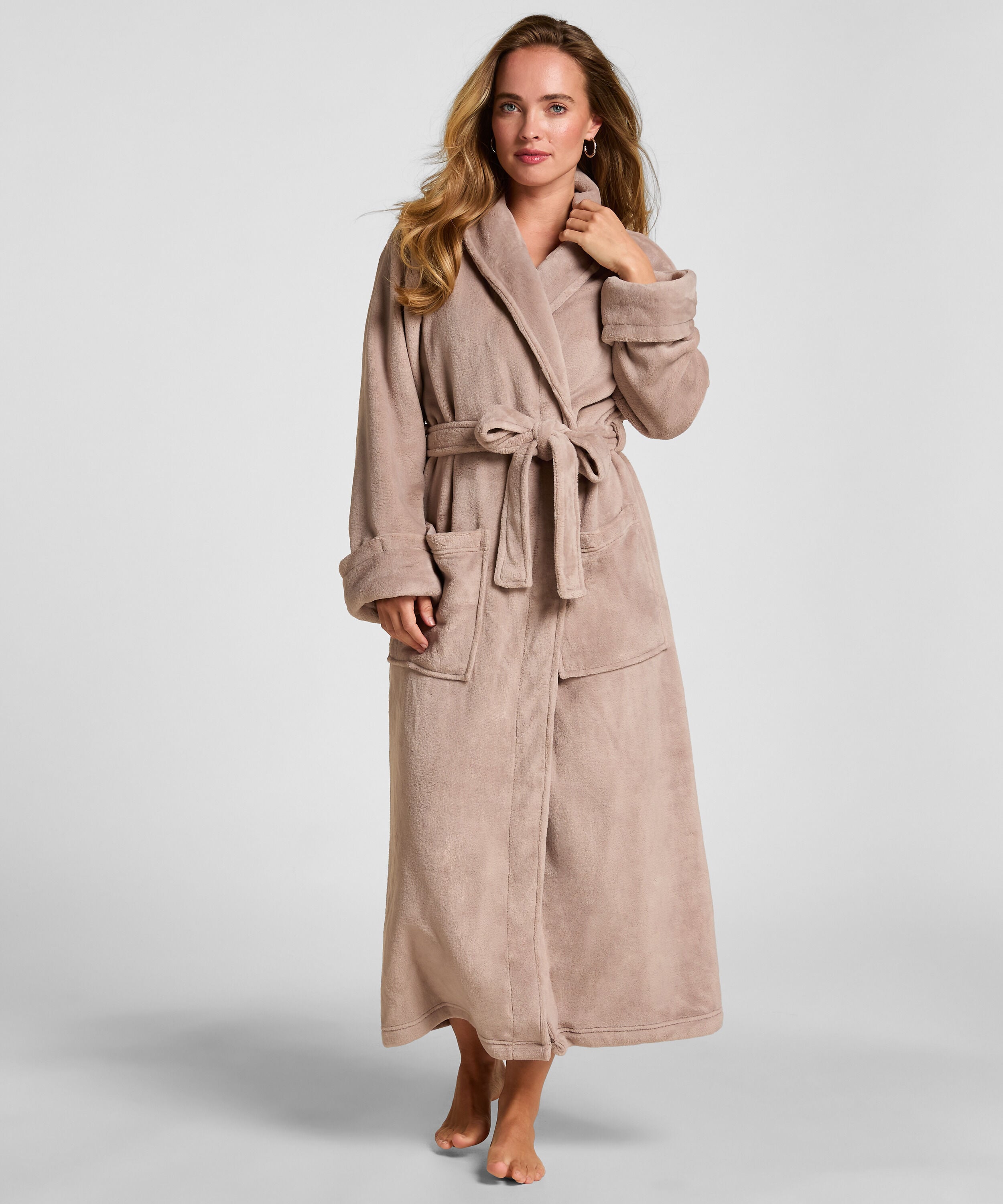 Badjas van zachte fleece, Beige