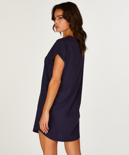 Chemise de nuit col rond, Bleu