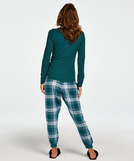 Petite Pyjamabroek Twill Check, Blauw