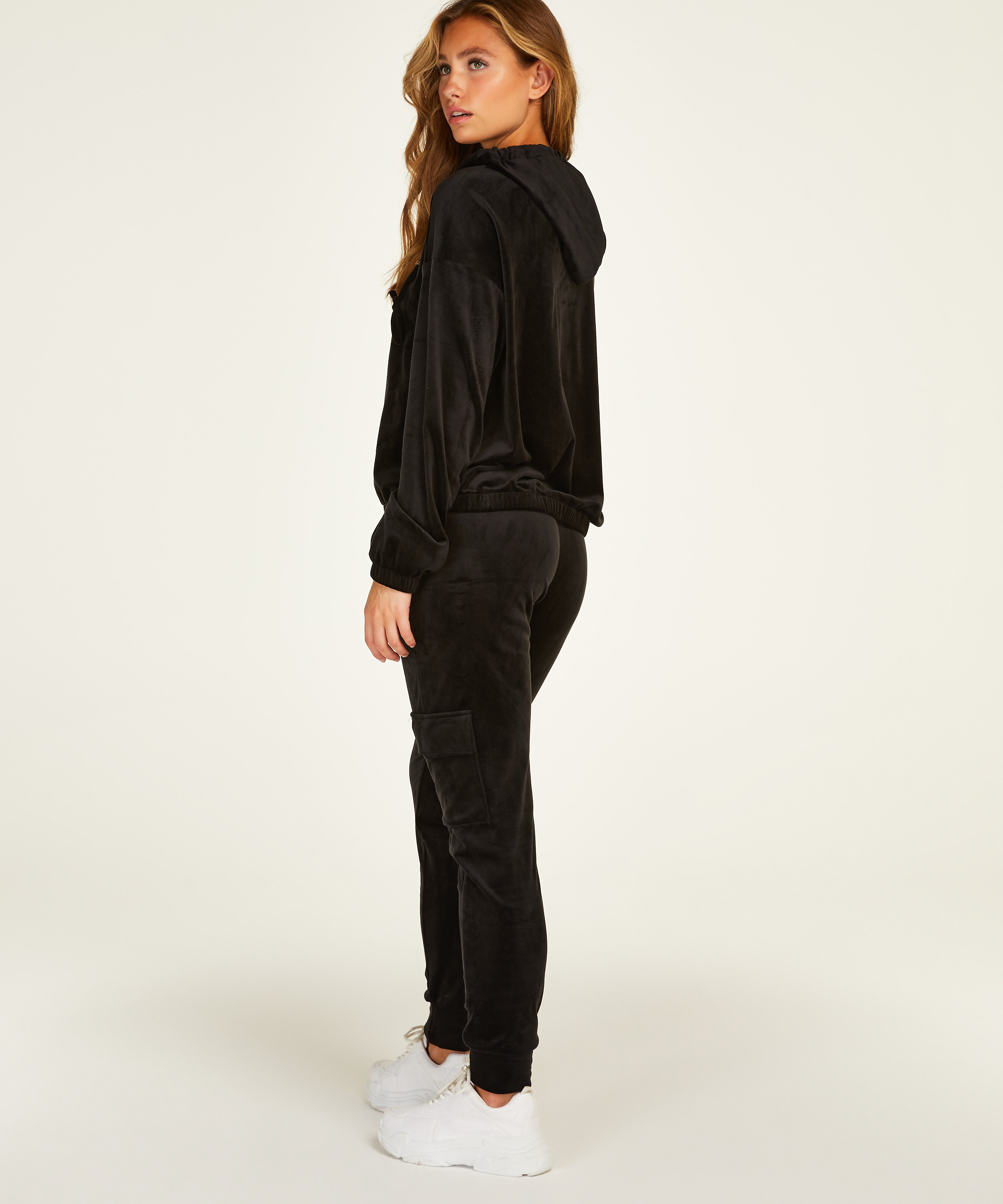 Hoodie jas Velours, Zwart, main