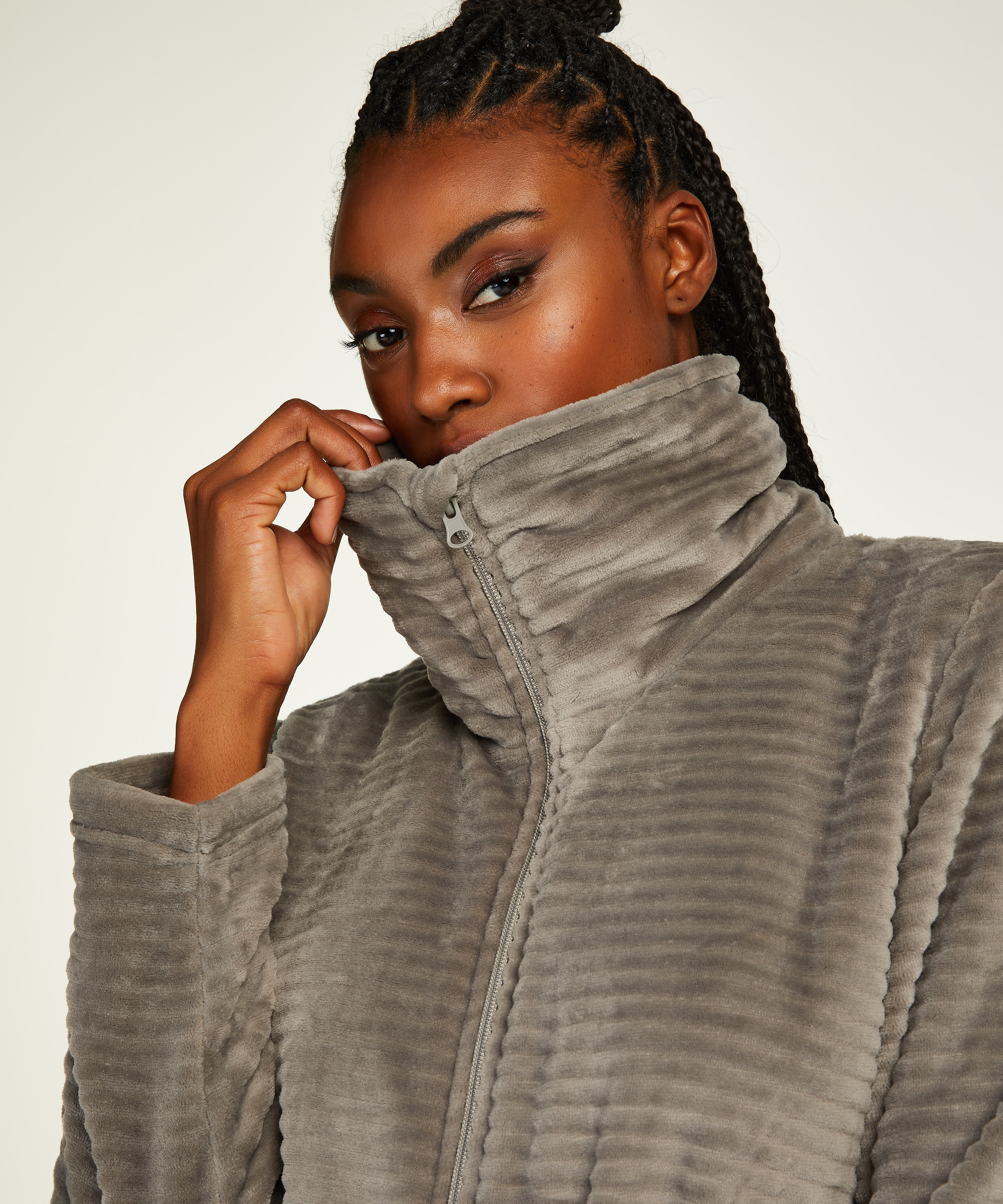 Badjas Zip fleece, Grijs, main