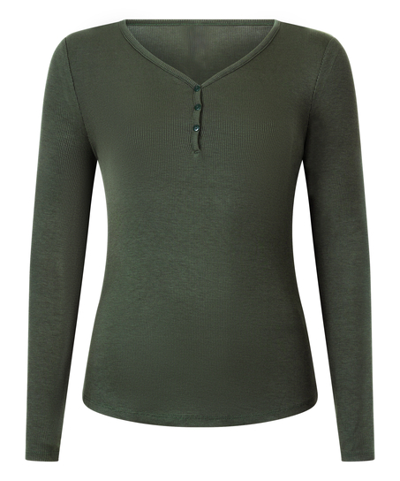 Pyjamatop met lange mouwen Henley, Groen