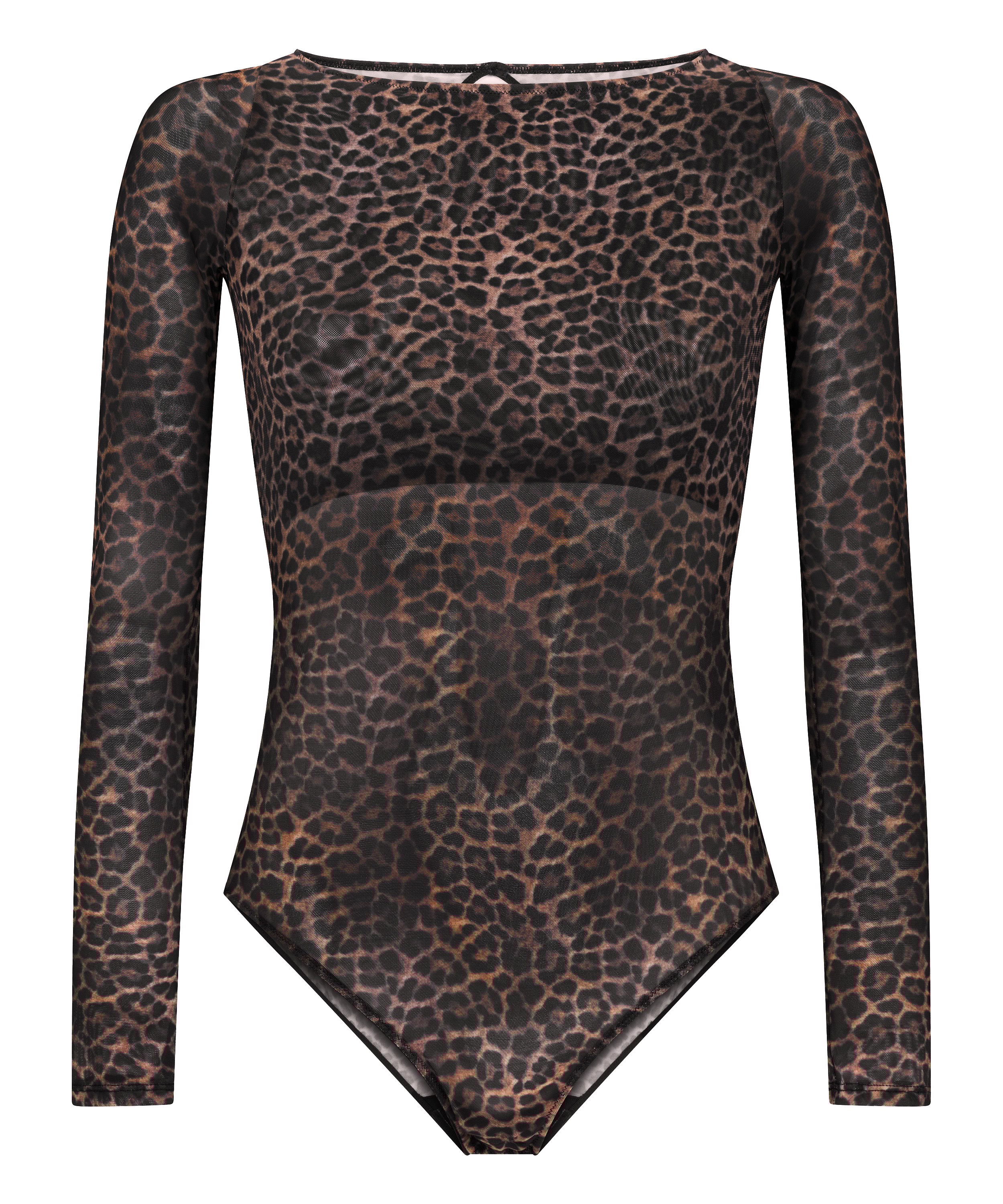 body met lange mouwen Tara Leopard, Zwart, main
