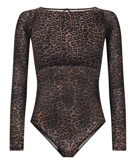 body met lange mouwen Tara Leopard, Zwart