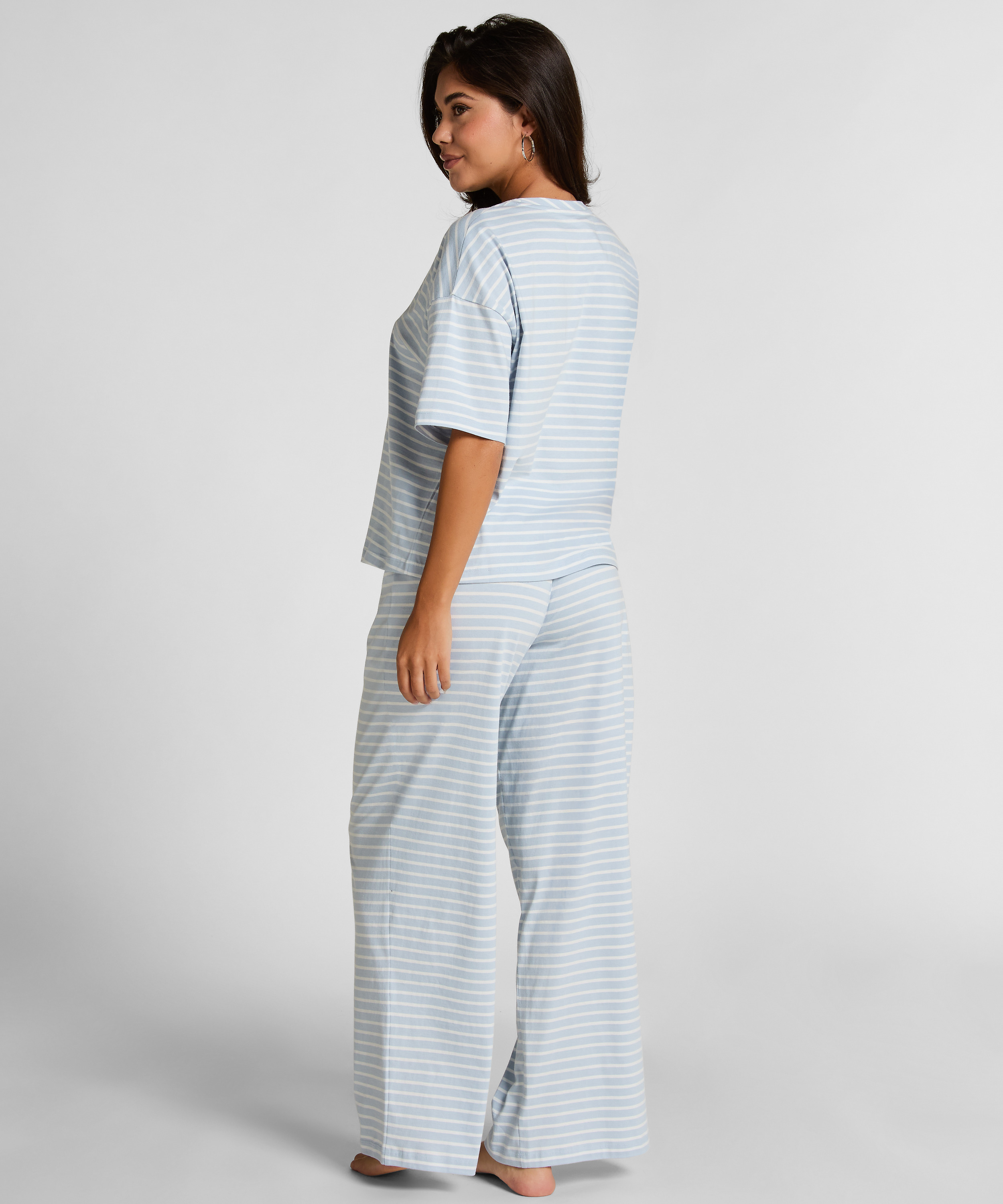 Pyjama Set Cotton Jersey Long, Bleu, main