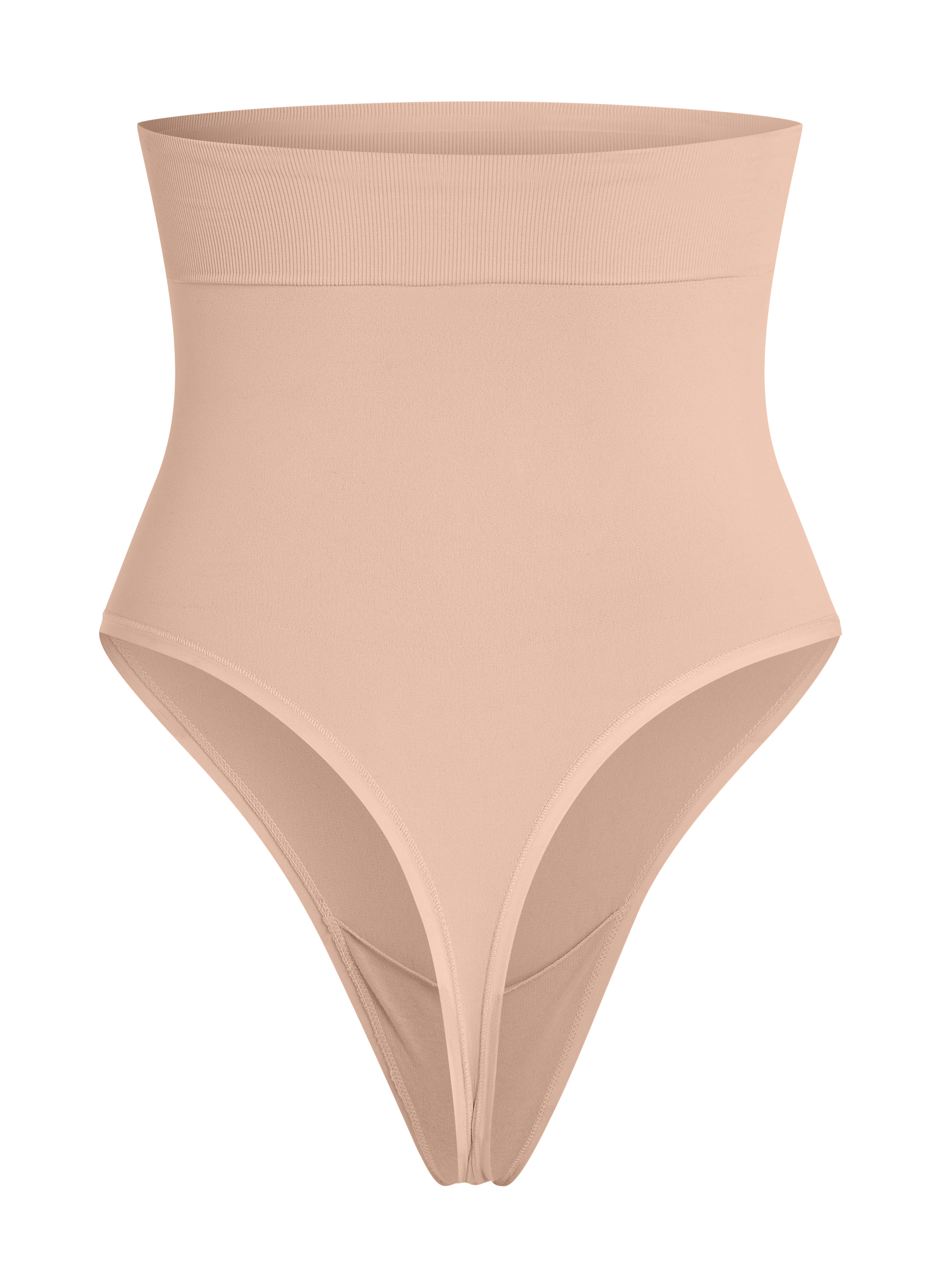 String taille haute à gaine sculptante sans coutures mise en forme, Beige, main