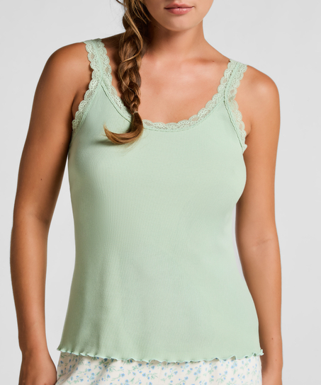 Rib Jersey Singlet met Kant, Groen
