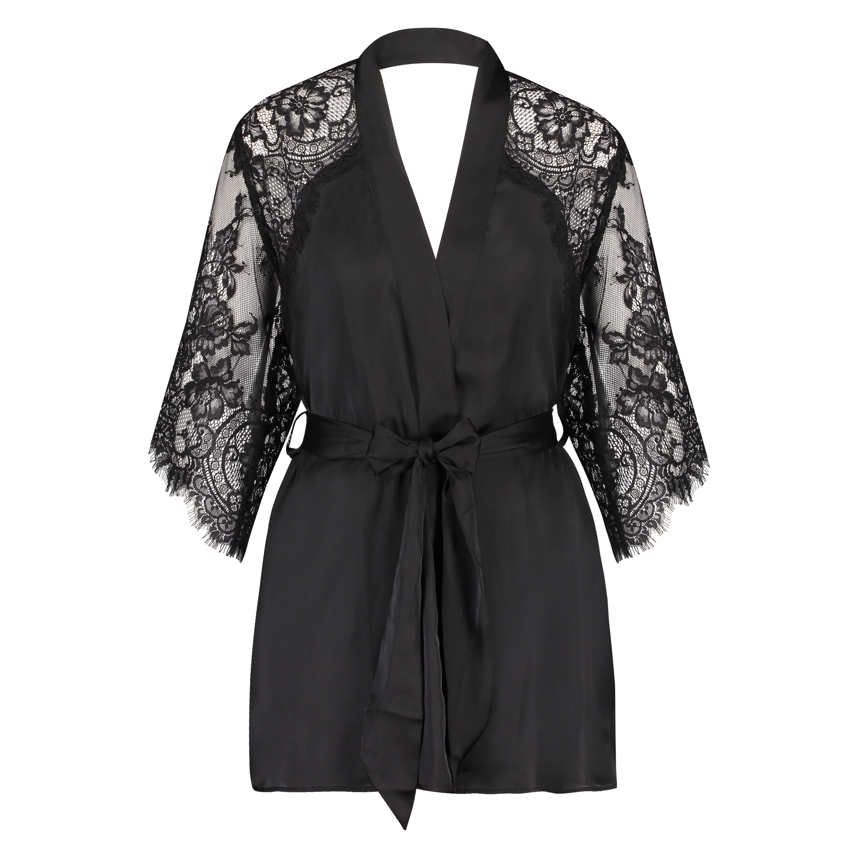 Kimono Flared Satin Lace, Zwart, main