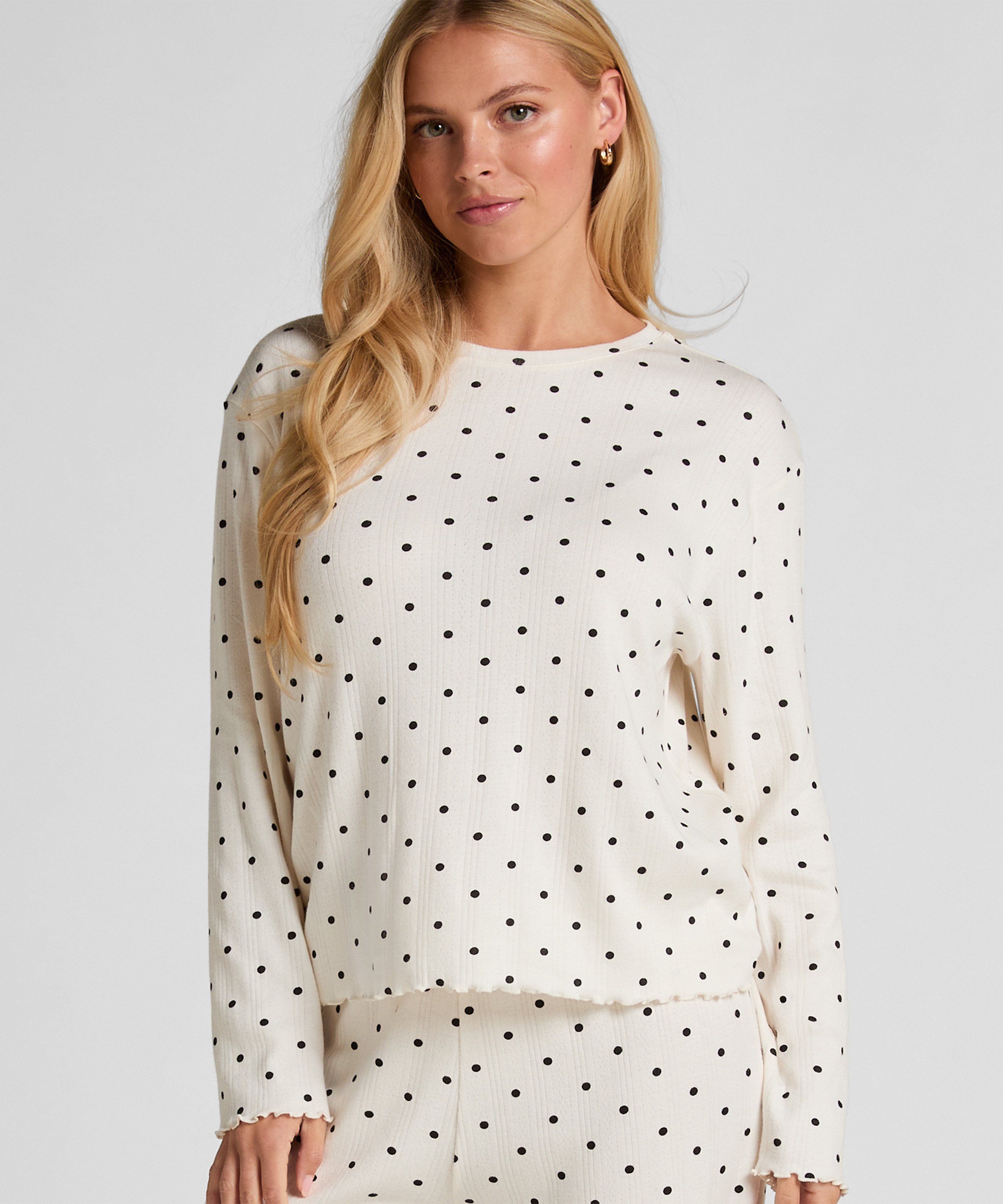 Pyjama Top Loose Pointelle, Blanc, main