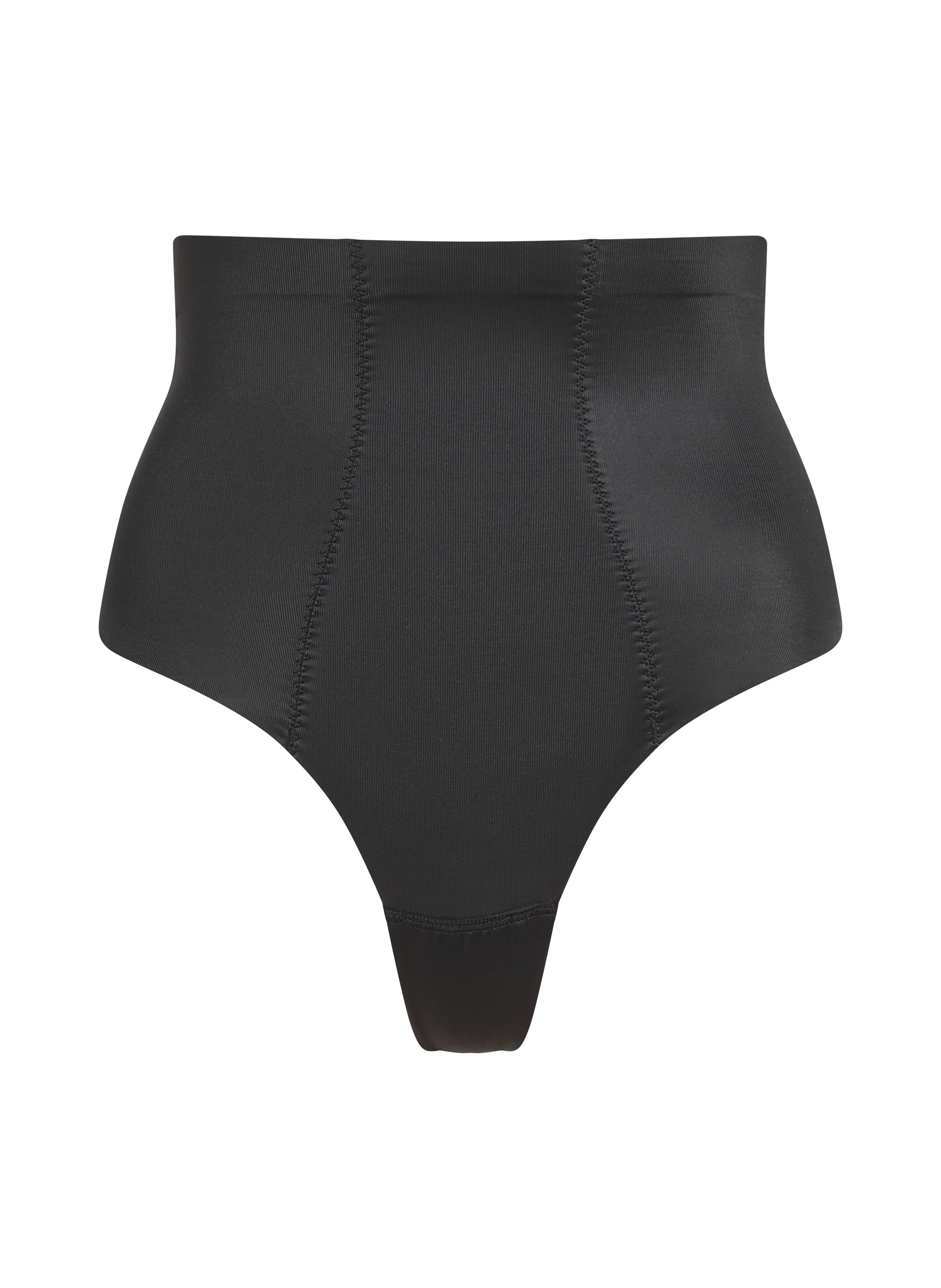 String taille haute avec gaine sculptante en dentelle scuba, Noir, main