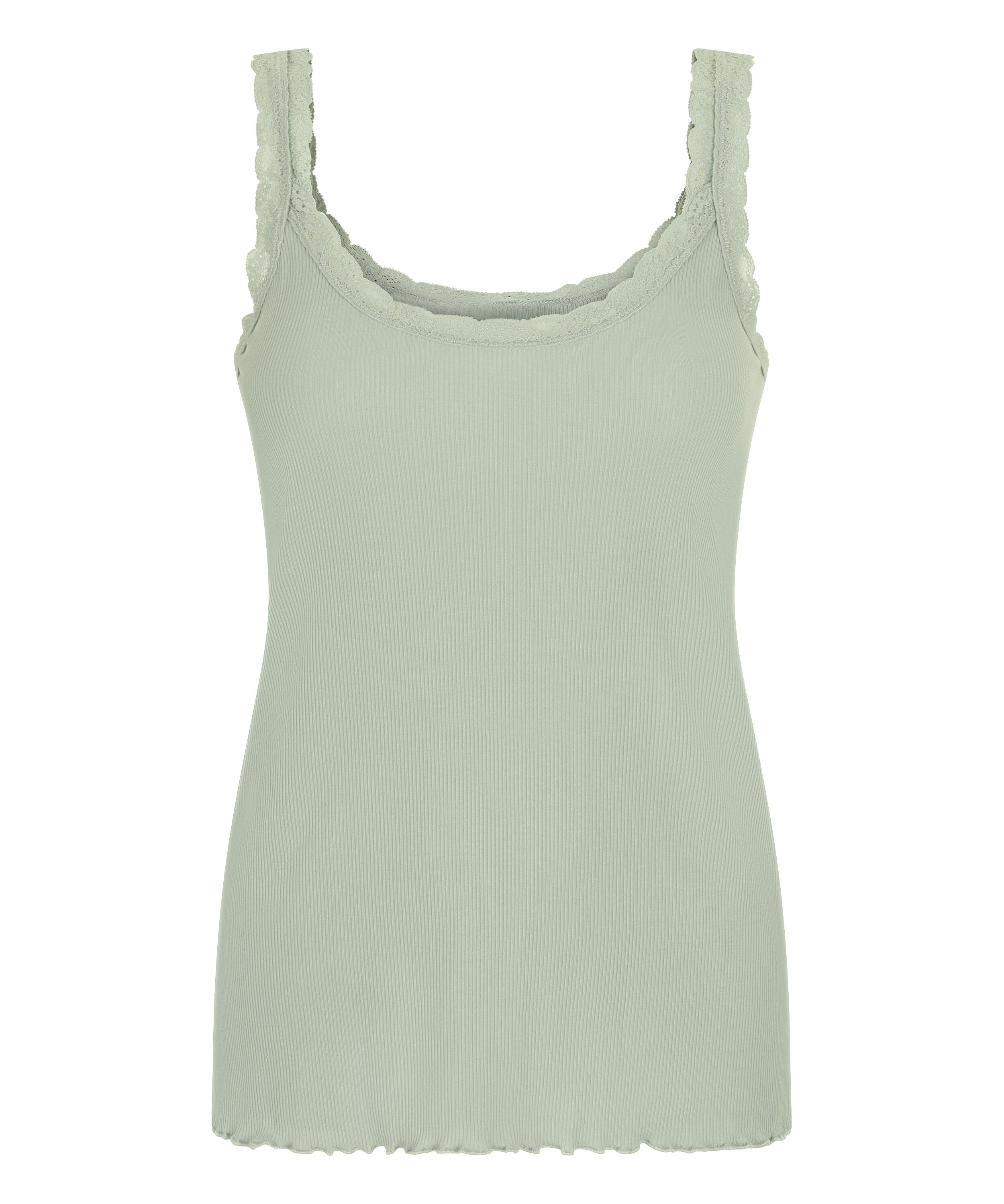 Rib Jersey Singlet met Kant, Groen