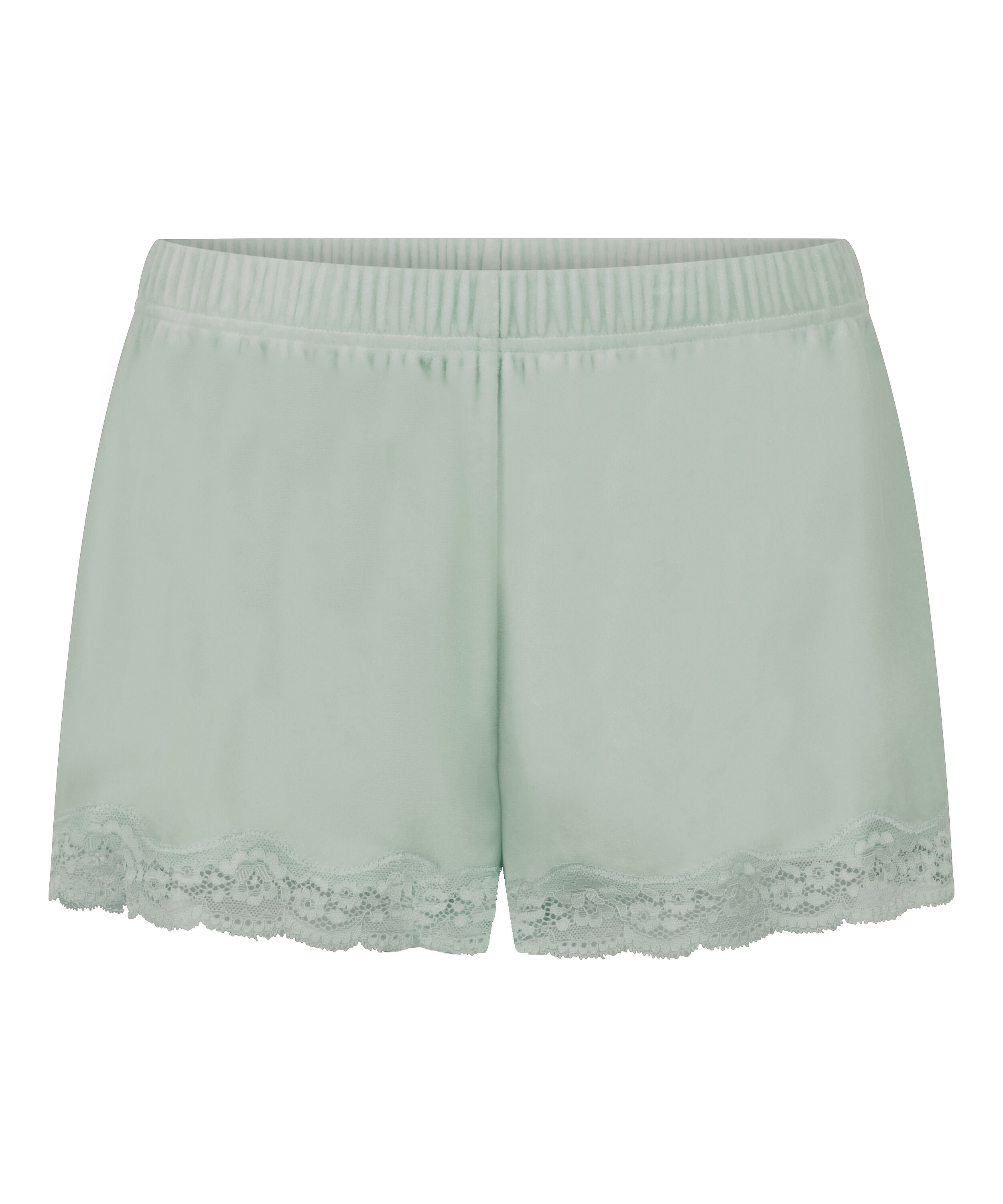 Short en velours &agrave; dentelle, Vert