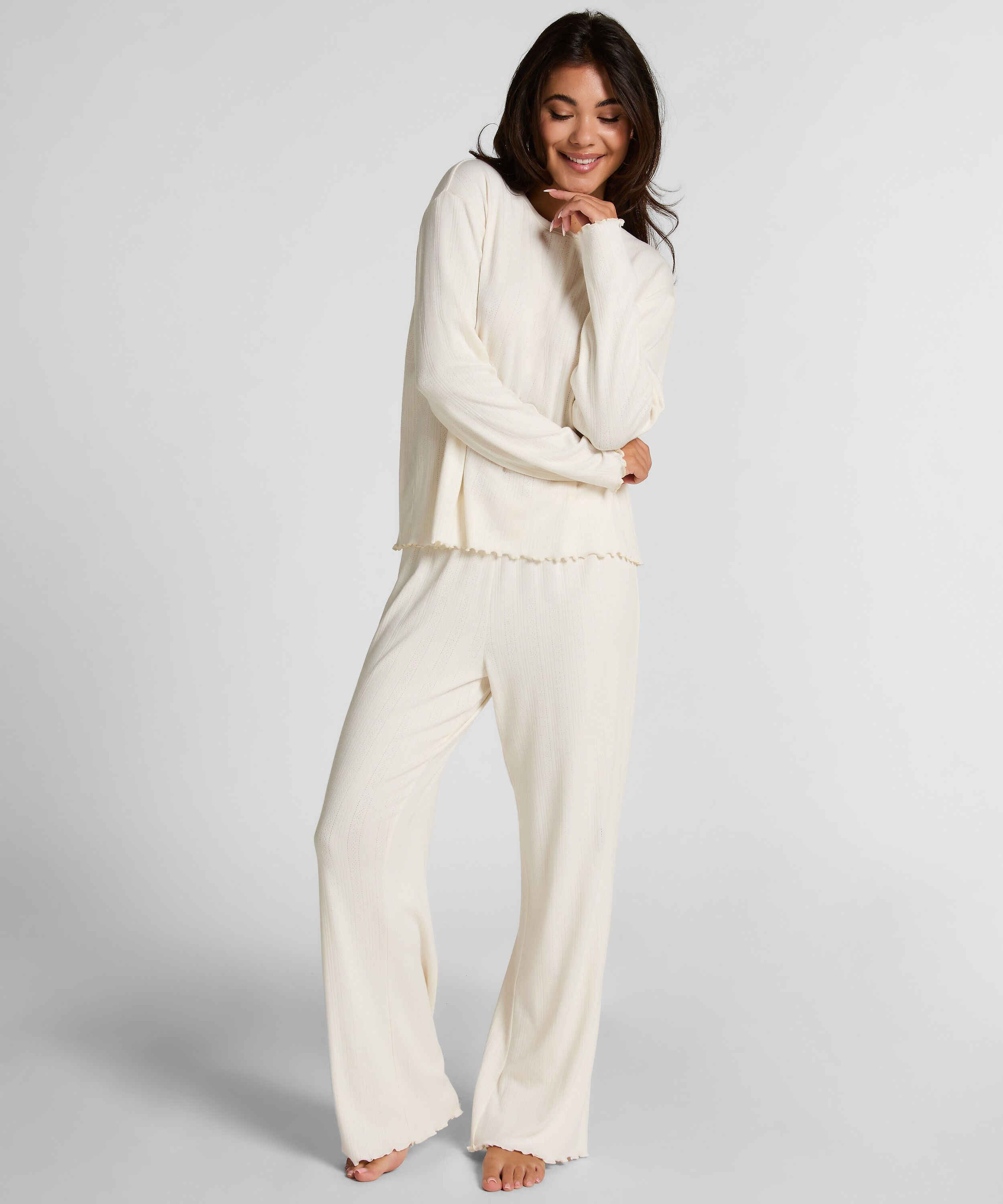 Pyjama Pant Loose Pointelle, Blanc Pyjama Pant Loose Pointelle, Blanc