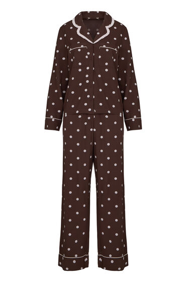 Hunkemöller Pyjama Set Poplin Ruffle Bruin, foto 3