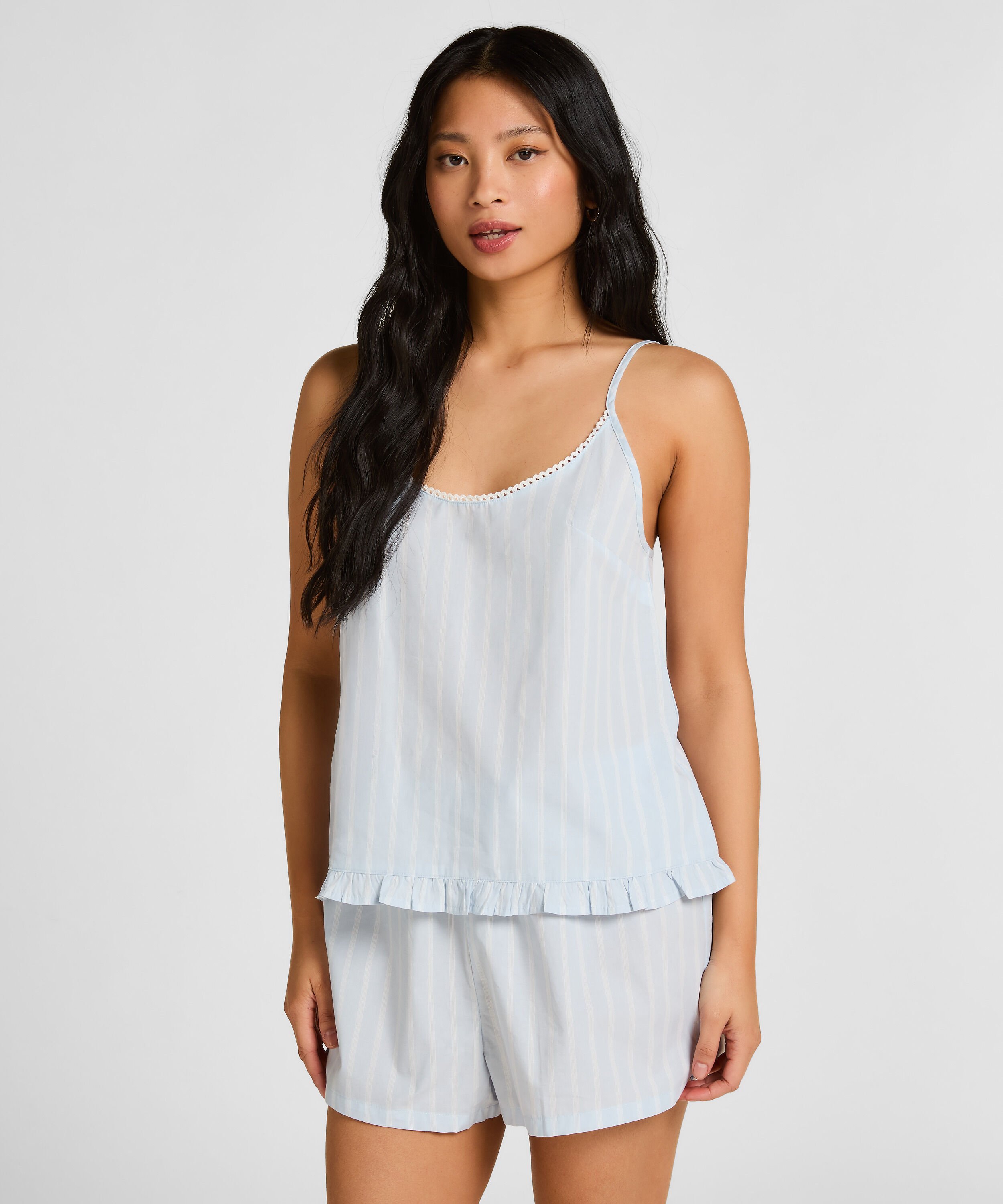 Gestreept Katoenen Pyjama short, Blauw