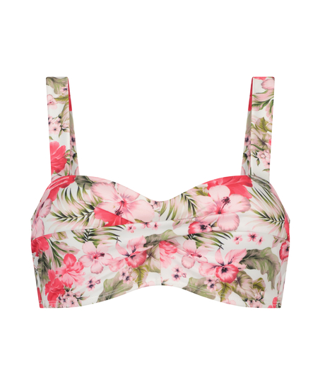 Haut de bikini bandeau pr&eacute;form&eacute; Tropical, Blanc