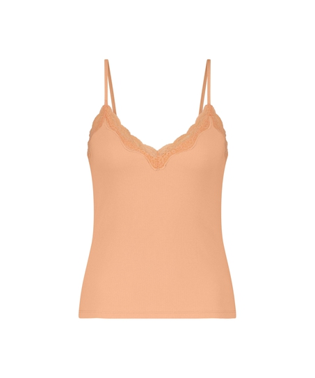 Cami top Rib Lace, Roze