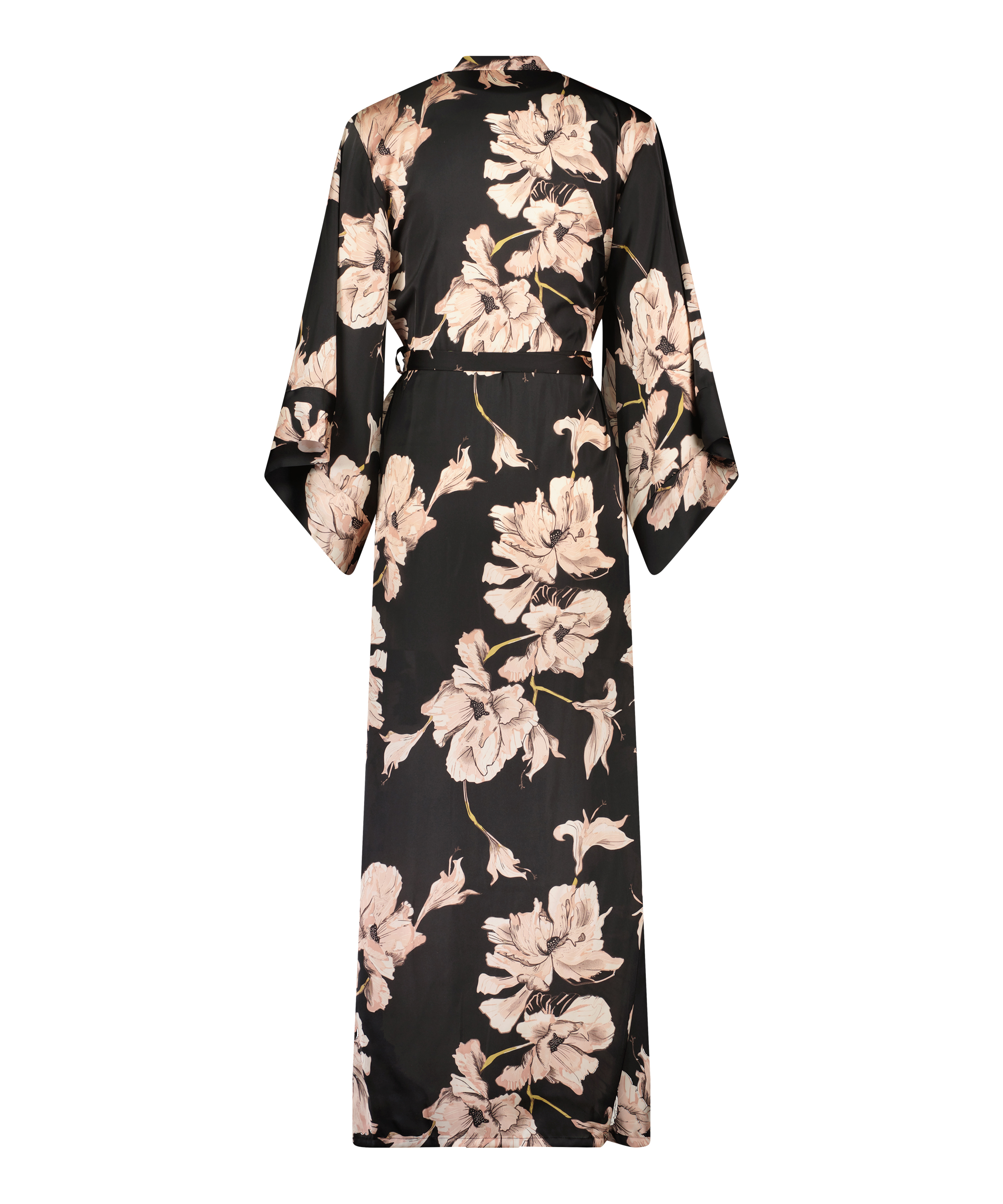 Kimono Satijn Bloom, Zwart, main