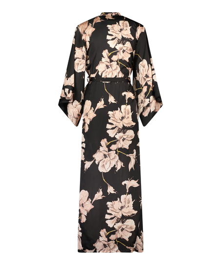 Kimono Satijn Bloom, Zwart
