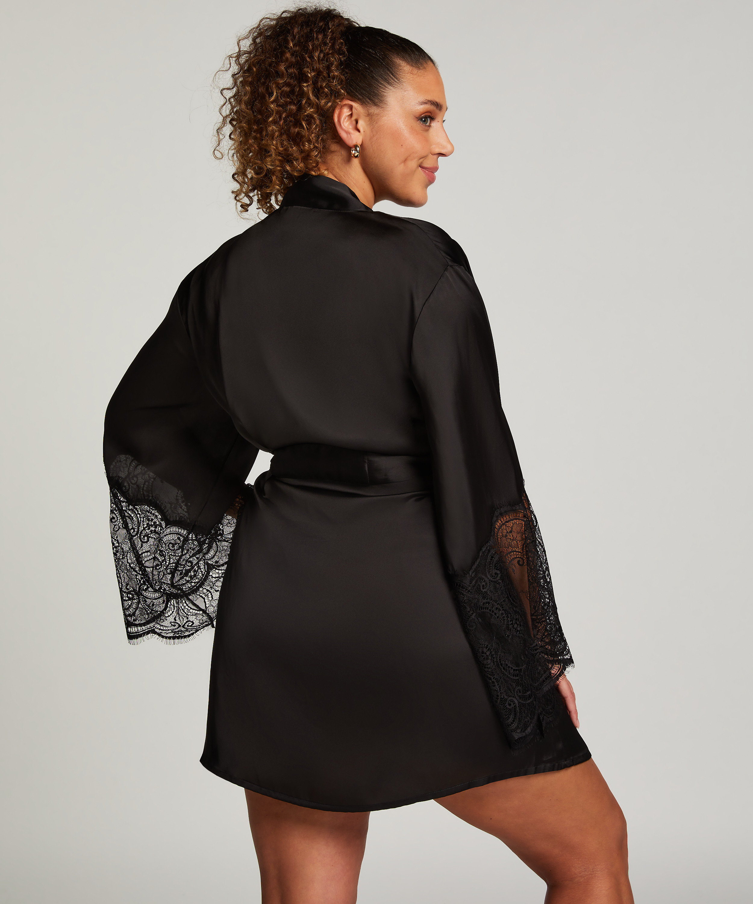 Kimono Satin, Zwart, main