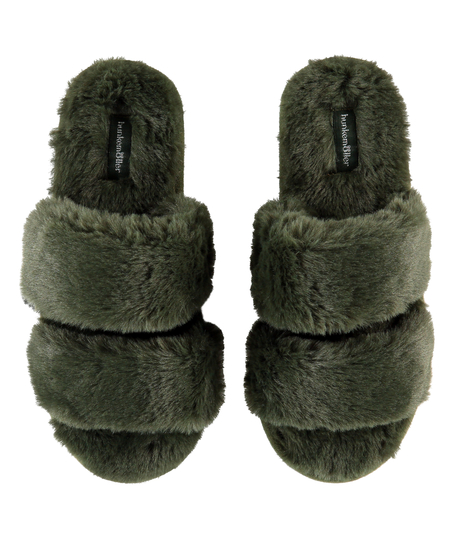 Pantoufles Fake Fur, Vert