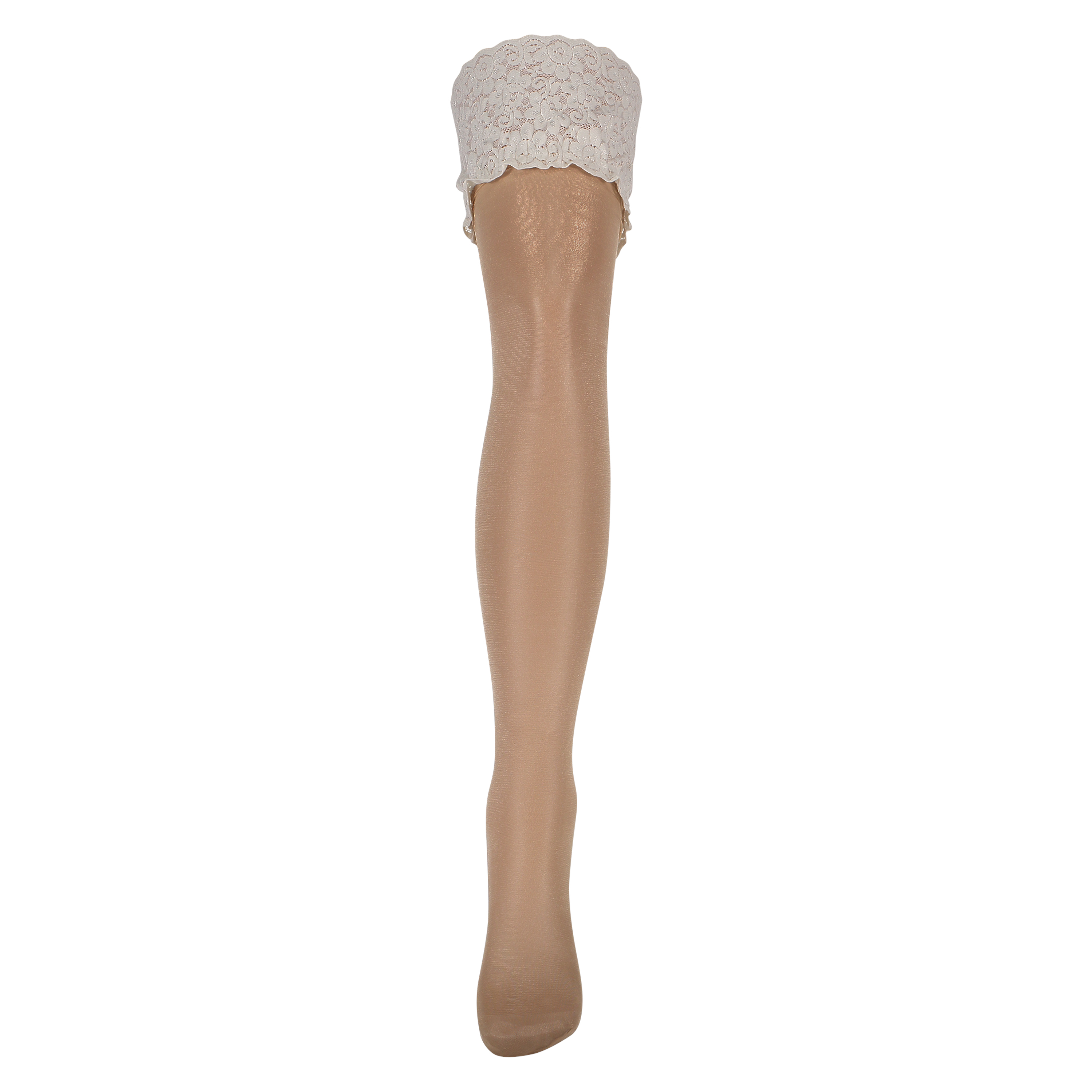 Bas Autofixants 15 Denier Dentelle, Beige, main