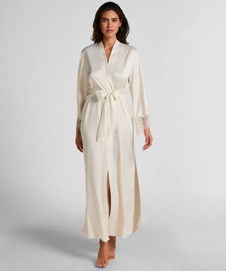 Lange satijnen kimono Valerie, Wit